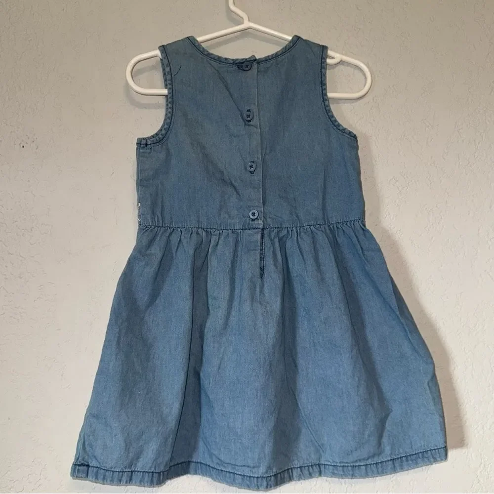 Kid's Gymboree Denim Chambray Blue Dress with Pink Embroidery